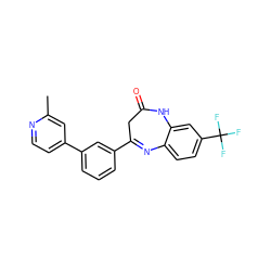 Cc1cc(-c2cccc(C3=Nc4ccc(C(F)(F)F)cc4NC(=O)C3)c2)ccn1 ZINC000101383362