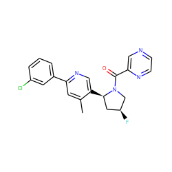 Cc1cc(-c2cccc(Cl)c2)ncc1[C@@H]1C[C@H](F)CN1C(=O)c1cnccn1 ZINC000072176626