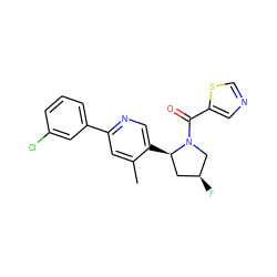 Cc1cc(-c2cccc(Cl)c2)ncc1[C@@H]1C[C@H](F)CN1C(=O)c1cncs1 ZINC000072176694