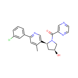 Cc1cc(-c2cccc(Cl)c2)ncc1[C@@H]1C[C@H](O)CN1C(=O)c1cnccn1 ZINC000072176690