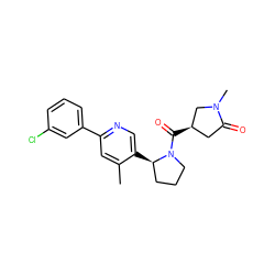 Cc1cc(-c2cccc(Cl)c2)ncc1[C@@H]1CCCN1C(=O)[C@@H]1CC(=O)N(C)C1 ZINC000072175861