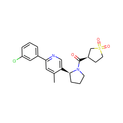 Cc1cc(-c2cccc(Cl)c2)ncc1[C@@H]1CCCN1C(=O)[C@@H]1CCS(=O)(=O)C1 ZINC000072175857