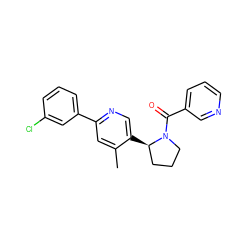 Cc1cc(-c2cccc(Cl)c2)ncc1[C@@H]1CCCN1C(=O)c1cccnc1 ZINC000072175954