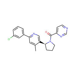 Cc1cc(-c2cccc(Cl)c2)ncc1[C@@H]1CCCN1C(=O)c1ccncn1 ZINC000072177703