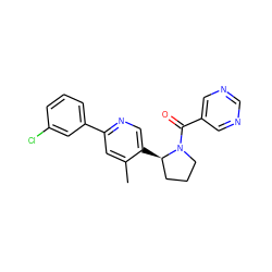 Cc1cc(-c2cccc(Cl)c2)ncc1[C@@H]1CCCN1C(=O)c1cncnc1 ZINC000072175946