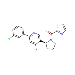 Cc1cc(-c2cccc(Cl)c2)ncc1[C@@H]1CCCN1C(=O)c1nccs1 ZINC000072176479