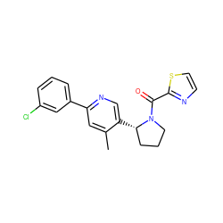 Cc1cc(-c2cccc(Cl)c2)ncc1[C@H]1CCCN1C(=O)c1nccs1 ZINC000072176480