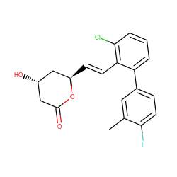 Cc1cc(-c2cccc(Cl)c2/C=C/[C@@H]2C[C@@H](O)CC(=O)O2)ccc1F ZINC000029480207