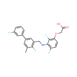 Cc1cc(-c2cccc(F)c2)cc(CNc2c(F)ccc(OCC(=O)O)c2F)c1F ZINC000218859255