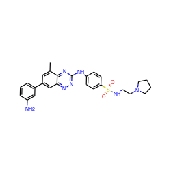 Cc1cc(-c2cccc(N)c2)cc2nnc(Nc3ccc(S(=O)(=O)NCCN4CCCC4)cc3)nc12 ZINC000028702775