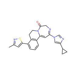 Cc1cc(-c2cccc3c2CCN2C(=O)CN=C(n4cnc(C5CC5)c4)C=C32)sn1 ZINC000149067819