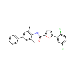 Cc1cc(-c2ccccc2)cc(C)c1NC(=O)c1ccc(-c2cc(Cl)ccc2Cl)o1 ZINC000071332634