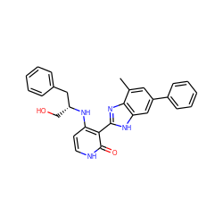 Cc1cc(-c2ccccc2)cc2[nH]c(-c3c(N[C@H](CO)Cc4ccccc4)cc[nH]c3=O)nc12 ZINC000028703660