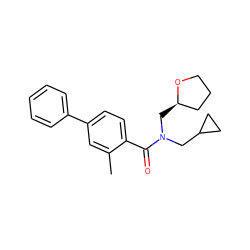 Cc1cc(-c2ccccc2)ccc1C(=O)N(CC1CC1)C[C@@H]1CCCO1 ZINC000040914308