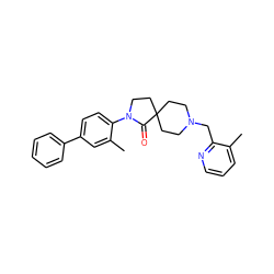 Cc1cc(-c2ccccc2)ccc1N1CCC2(CCN(Cc3ncccc3C)CC2)C1=O ZINC000096286159