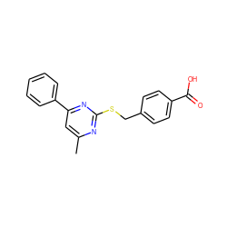 Cc1cc(-c2ccccc2)nc(SCc2ccc(C(=O)O)cc2)n1 ZINC000005069116