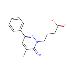 Cc1cc(-c2ccccc2)nn(CCCC(=O)O)c1=N ZINC000006070207