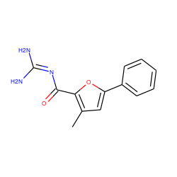 Cc1cc(-c2ccccc2)oc1C(=O)N=C(N)N ZINC000028822478