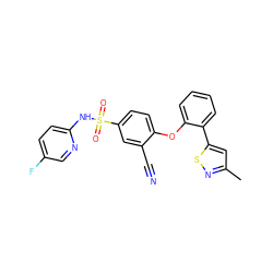 Cc1cc(-c2ccccc2Oc2ccc(S(=O)(=O)Nc3ccc(F)cn3)cc2C#N)sn1 ZINC000095583772