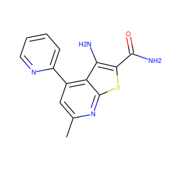 Cc1cc(-c2ccccn2)c2c(N)c(C(N)=O)sc2n1 ZINC000045302316