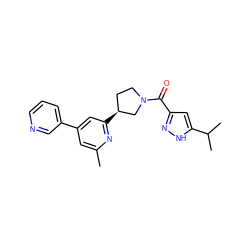 Cc1cc(-c2cccnc2)cc([C@H]2CCN(C(=O)c3cc(C(C)C)[nH]n3)C2)n1 ZINC001772650340