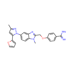 Cc1cc(-c2ccco2)n(-c2ccc3c(c2)nc(COc2ccc(C(=N)N)cc2)n3C)n1 ZINC000033989348