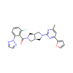 Cc1cc(-c2ccco2)nc(N2C[C@H]3CN(C(=O)c4c(F)cccc4-n4nccn4)C[C@H]3C2)n1 ZINC000116827894