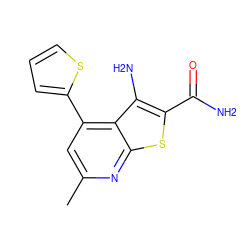 Cc1cc(-c2cccs2)c2c(N)c(C(N)=O)sc2n1 ZINC000045254462