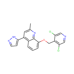 Cc1cc(-c2ccn[nH]2)c2cccc(OCc3c(Cl)cncc3Cl)c2n1 ZINC000043061218