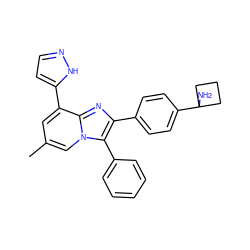 Cc1cc(-c2ccn[nH]2)c2nc(-c3ccc(C4(N)CCC4)cc3)c(-c3ccccc3)n2c1 ZINC000113655629