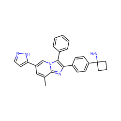 Cc1cc(-c2ccn[nH]2)cn2c(-c3ccccc3)c(-c3ccc(C4(N)CCC4)cc3)nc12 ZINC000113656580