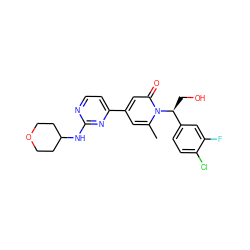 Cc1cc(-c2ccnc(NC3CCOCC3)n2)cc(=O)n1[C@@H](CO)c1ccc(Cl)c(F)c1 ZINC000145007492