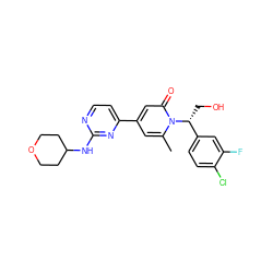 Cc1cc(-c2ccnc(NC3CCOCC3)n2)cc(=O)n1[C@H](CO)c1ccc(Cl)c(F)c1 ZINC000145007646