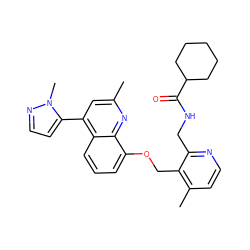 Cc1cc(-c2ccnn2C)c2cccc(OCc3c(C)ccnc3CNC(=O)C3CCCCC3)c2n1 ZINC000043122523