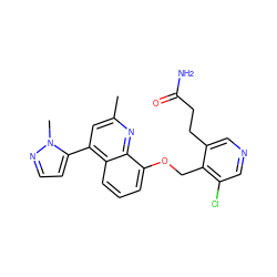 Cc1cc(-c2ccnn2C)c2cccc(OCc3c(Cl)cncc3CCC(N)=O)c2n1 ZINC000043079173