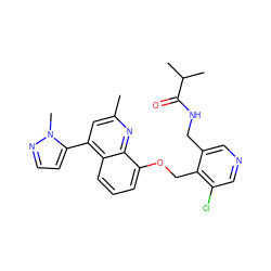 Cc1cc(-c2ccnn2C)c2cccc(OCc3c(Cl)cncc3CNC(=O)C(C)C)c2n1 ZINC000043023670