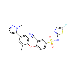 Cc1cc(-c2ccnn2C)ccc1Oc1ccc(S(=O)(=O)Nc2ncc(F)s2)cc1C#N ZINC000095582722