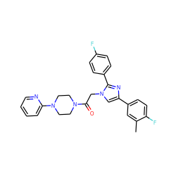 Cc1cc(-c2cn(CC(=O)N3CCN(c4ccccn4)CC3)c(-c3ccc(F)cc3)n2)ccc1F ZINC000096284541