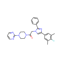 Cc1cc(-c2cn(CC(=O)N3CCN(c4ncccn4)CC3)c(-c3ccccc3)n2)cc(C)c1F ZINC000096284530