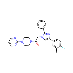 Cc1cc(-c2cn(CC(=O)N3CCN(c4ncccn4)CC3)c(-c3ccccc3)n2)ccc1F ZINC000096284540