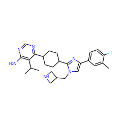 Cc1cc(-c2cn(CC3CNC3)c(C3CCC(c4ncnc(N)c4C(C)C)CC3)n2)ccc1F ZINC000206952425