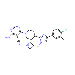 Cc1cc(-c2cn(CC3CNC3)c(C3CCN(c4ncnc(N)c4C#N)CC3)n2)ccc1F ZINC000218700709