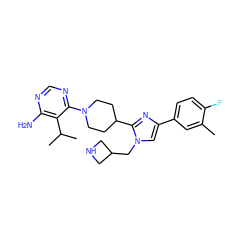 Cc1cc(-c2cn(CC3CNC3)c(C3CCN(c4ncnc(N)c4C(C)C)CC3)n2)ccc1F ZINC000219779088