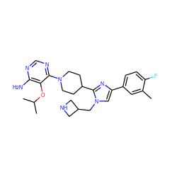 Cc1cc(-c2cn(CC3CNC3)c(C3CCN(c4ncnc(N)c4OC(C)C)CC3)n2)ccc1F ZINC001772580530