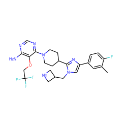 Cc1cc(-c2cn(CC3CNC3)c(C3CCN(c4ncnc(N)c4OCC(F)(F)F)CC3)n2)ccc1F ZINC001772647105