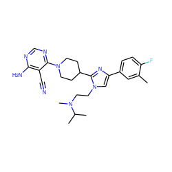 Cc1cc(-c2cn(CCN(C)C(C)C)c(C3CCN(c4ncnc(N)c4C#N)CC3)n2)ccc1F ZINC000218717306