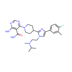 Cc1cc(-c2cn(CCN(C)C(C)C)c(C3CCN(c4ncnc(N)c4C(N)=O)CC3)n2)ccc1F ZINC000219101006