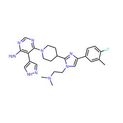 Cc1cc(-c2cn(CCN(C)C)c(C3CCN(c4ncnc(N)c4-c4cn[nH]c4)CC3)n2)ccc1F ZINC000206950835