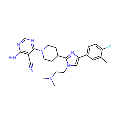 Cc1cc(-c2cn(CCN(C)C)c(C3CCN(c4ncnc(N)c4C#N)CC3)n2)ccc1F ZINC001772619369