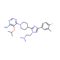 Cc1cc(-c2cn(CCN(C)C)c(C3CCN(c4ncnc(N)c4OC(C)C)CC3)n2)ccc1F ZINC000219781709